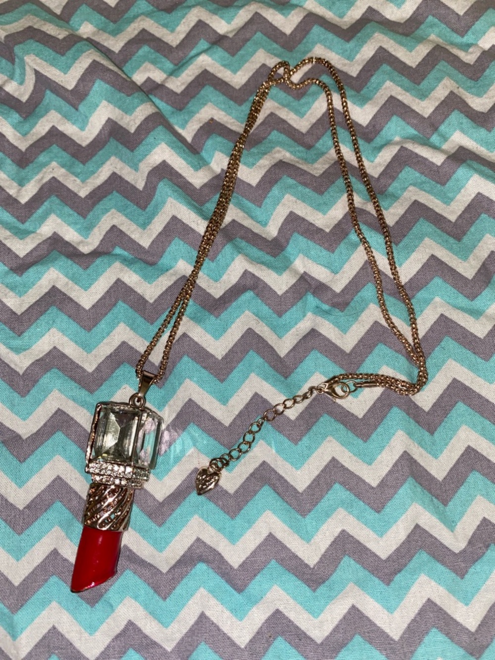 Betsey Johnson Gold-Tone Red Lipstick Pendant Necklace with Clear Crystal 27inch
